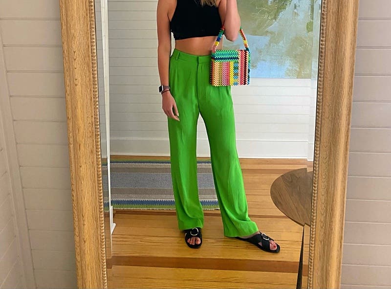 パンツ MM6 Maison Margiela LONG STRAIGHT LEG TROUSERS Green Straight Leg Pants by MM6 Maison Margiela | Rent the