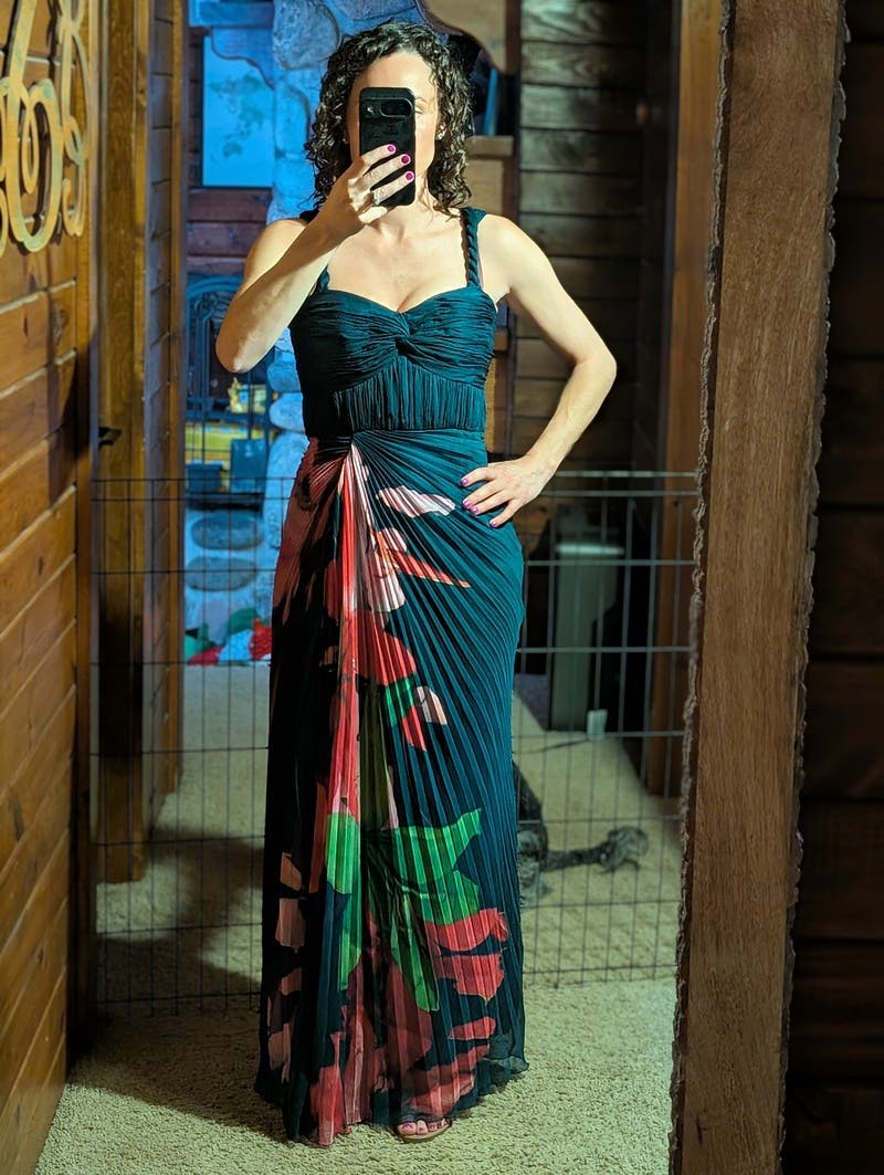 strapless open back dress Ruti Draped Pleated Maxi Dress Women's Size M Cocoa at Ruti main image 1