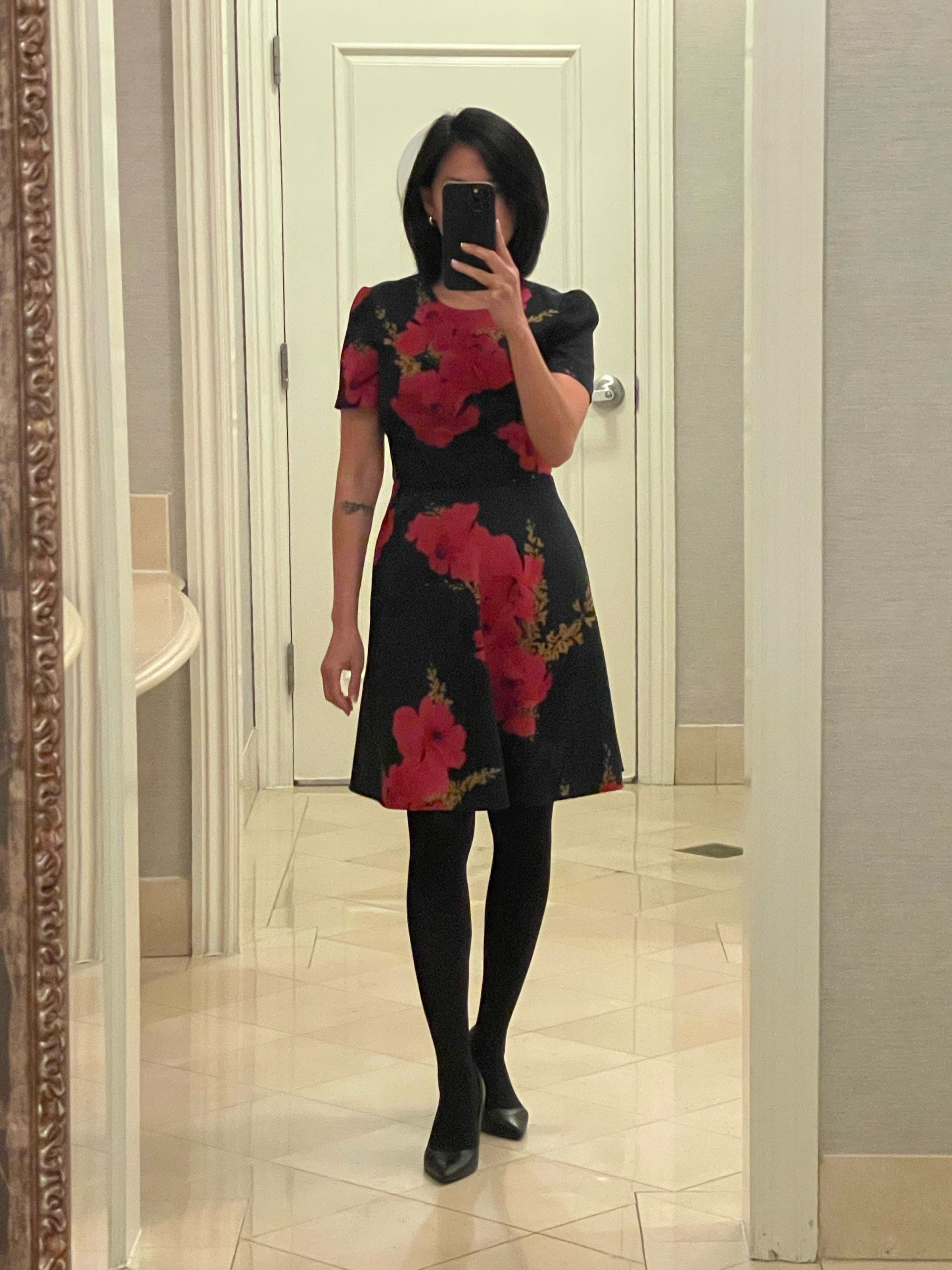 black halo floral dress Vintage Black Halo Floral Stripe Sheath Dress Bell Sleeve Black White Size 6 Made LA