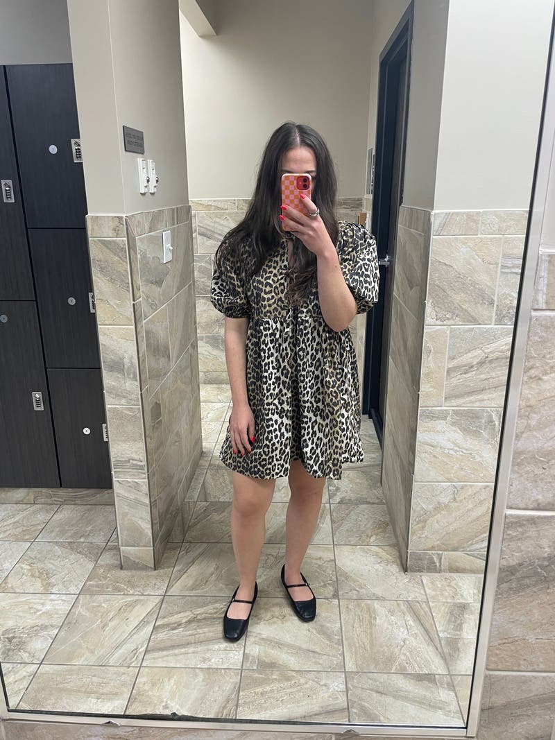 ワンピース GANNI Printed Cotton Tie String Mini Dress Leopard Leopard Printed Cotton Tie String Mini Dress | GANNI US