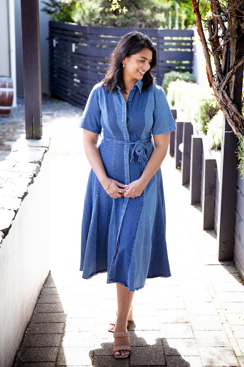 Denim Patchwork Midi Dress by Prabal Gurung x RTR | Rent the Runway