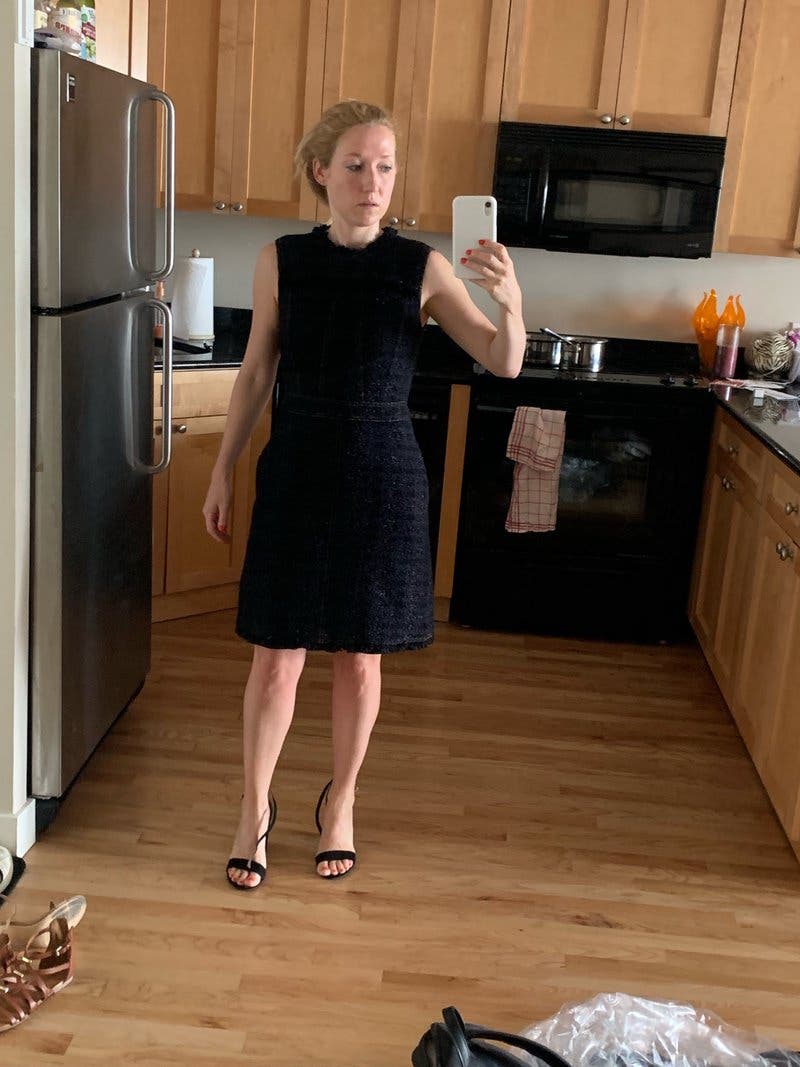 ワンピース Tory Burch Black Tweed Mini Dress Tory Burch Tweed Square Neck Mini With Fringed Trimmings In