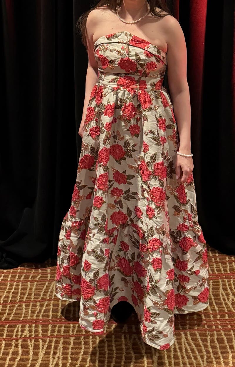 Brocade Strapless Floral Gown by Ieena for Mac Duggal | Rent the Runway
