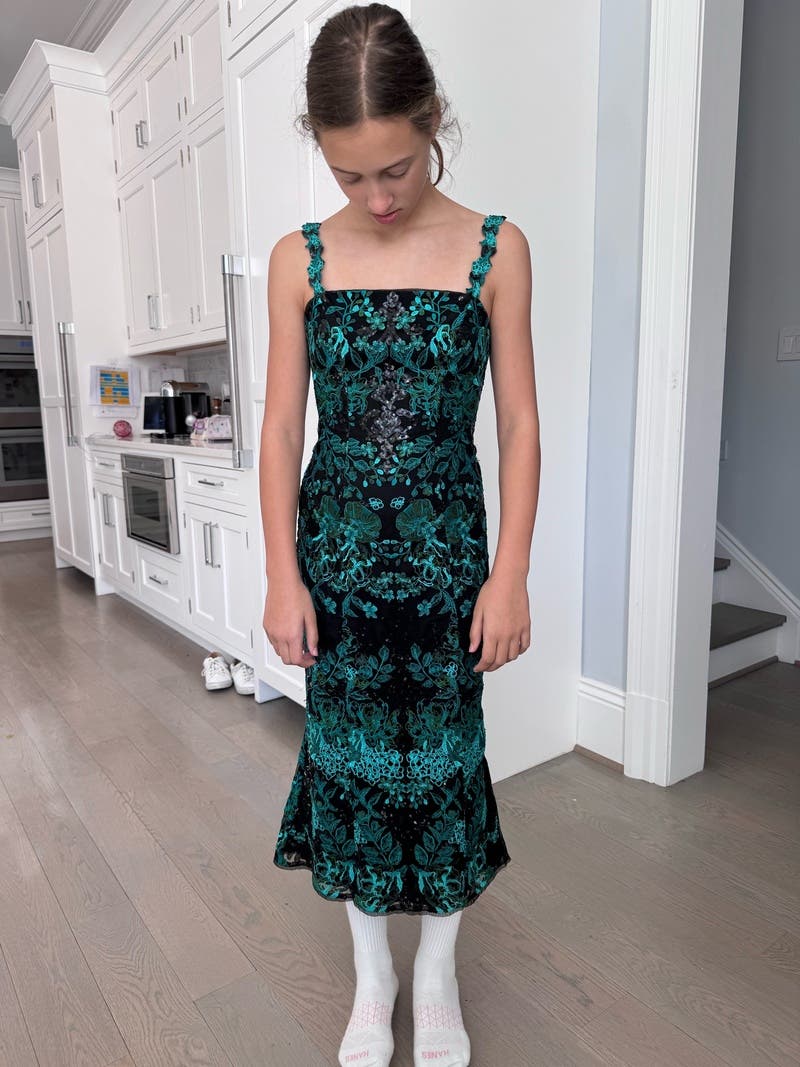 Cocktail Dress Marchesa Floral Embroidered Dress Paradise In Resort Marchesa  Long Sleeve Gown Adorned With