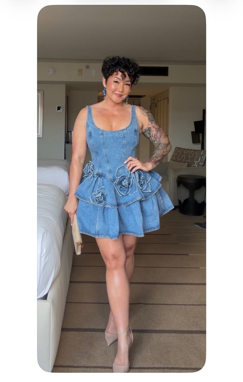 Devyn Saxe Blue Denim Ruffle Dress by AKNVAS | Rent the Runway Devyn Saxe Blue Denim Ruffle Dress by AKNVAS | Rent the Runway