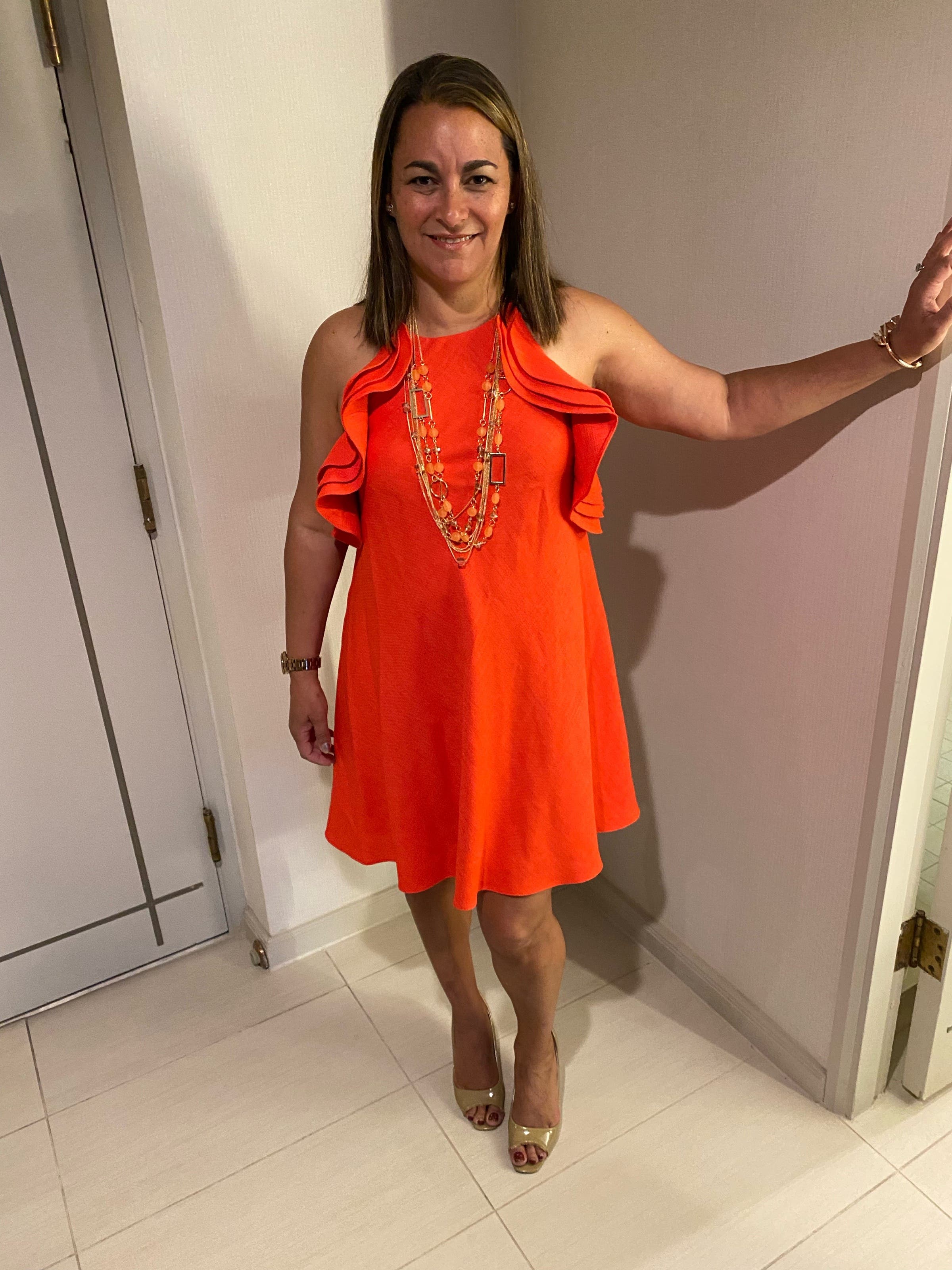 badgley mischka orange dress Badgley Mischka Collection Strapless Pleated High-Low Maxi Dress