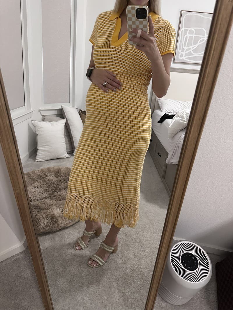 maison celon／fringe knit dress maison celon／fringe knit dress Odessa Crochet Knit Fringe