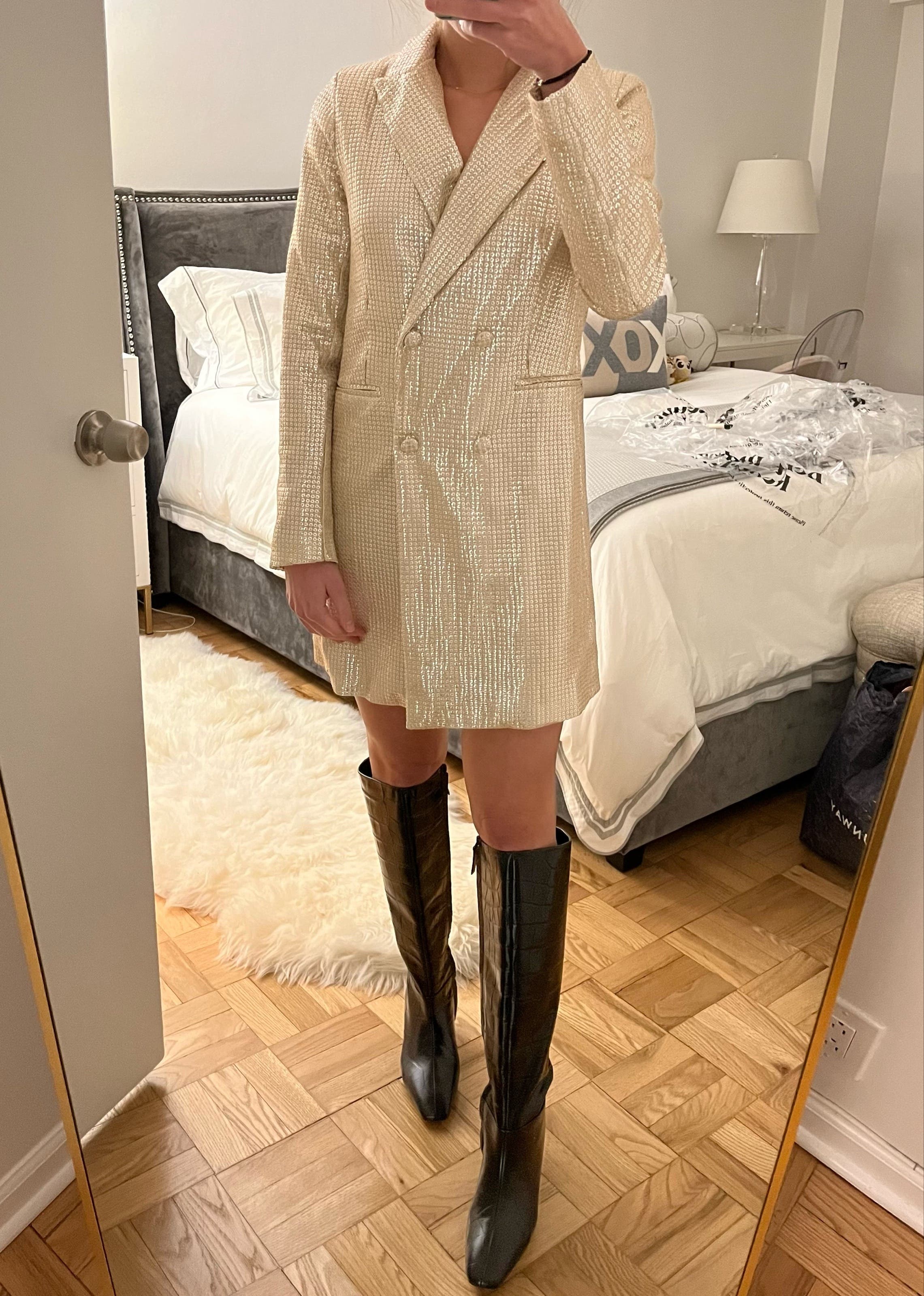 gold metallic blazer dress Queen Metallic Blazer/Dress Schnell Studio