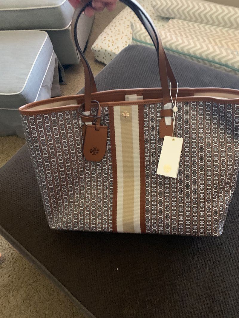 Light Umber Gemini Link Canvas Small Tote by Tory Burch