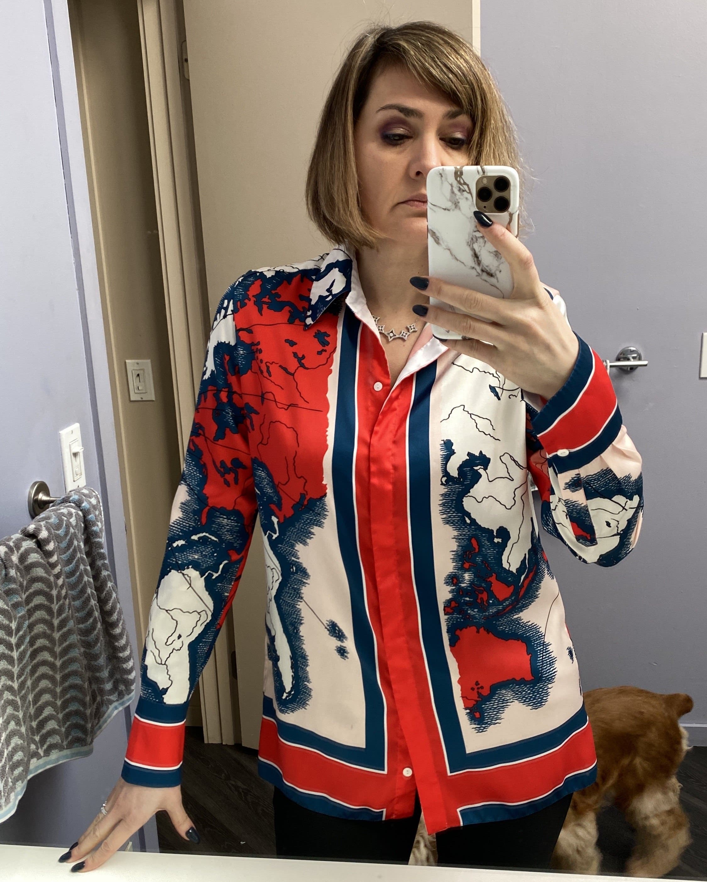 Map Print Button Down Shirt by Victoria Victoria Beckham
