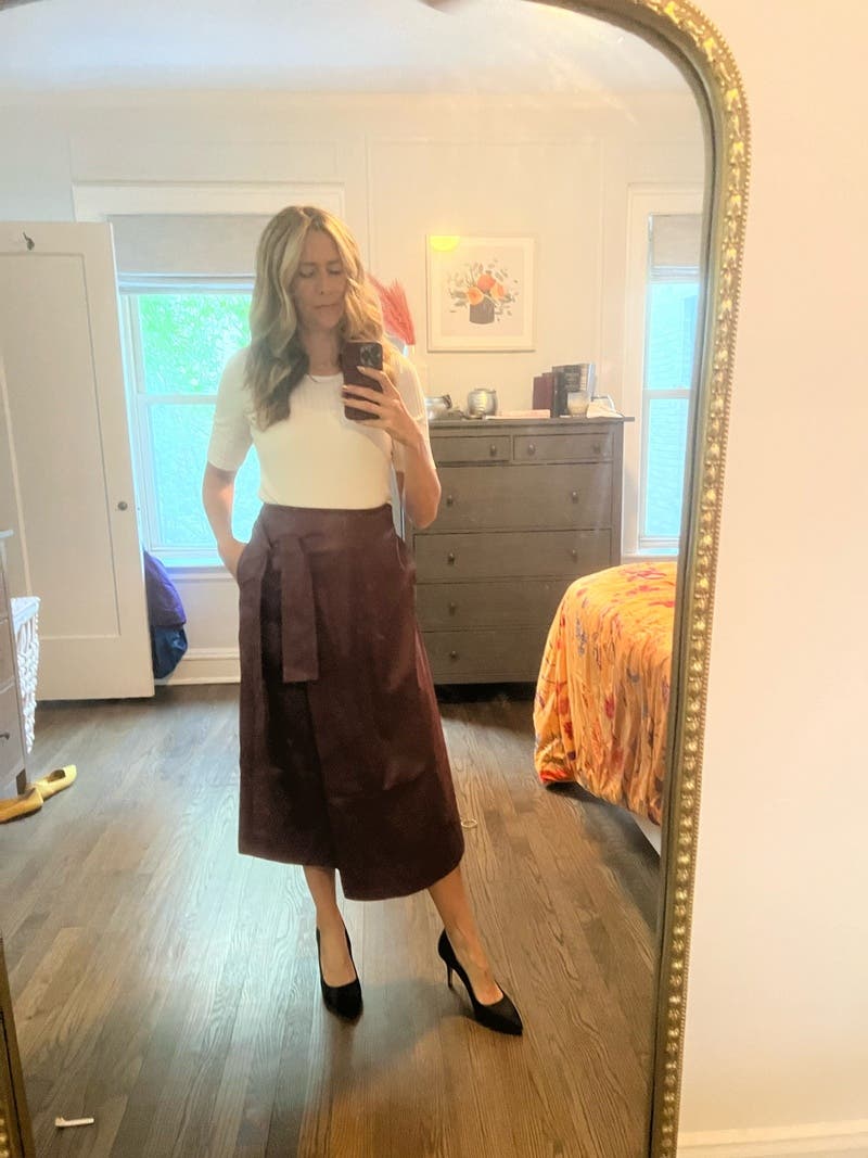 Burgundy Faux Leather Wrap Skirt by TOCCIN X RTR | Rent the