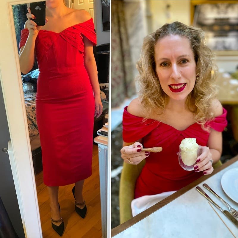 ◆関税込◆【REBECCA VALLANCEC】Merlot ruched midi dress Merlot ruched satin midi dress in burgundy - Rebecca