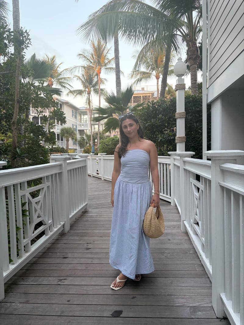 leo lin aubrey dress Leo Lin Aubrey Navy Striped Short Sleeve Midi Dress