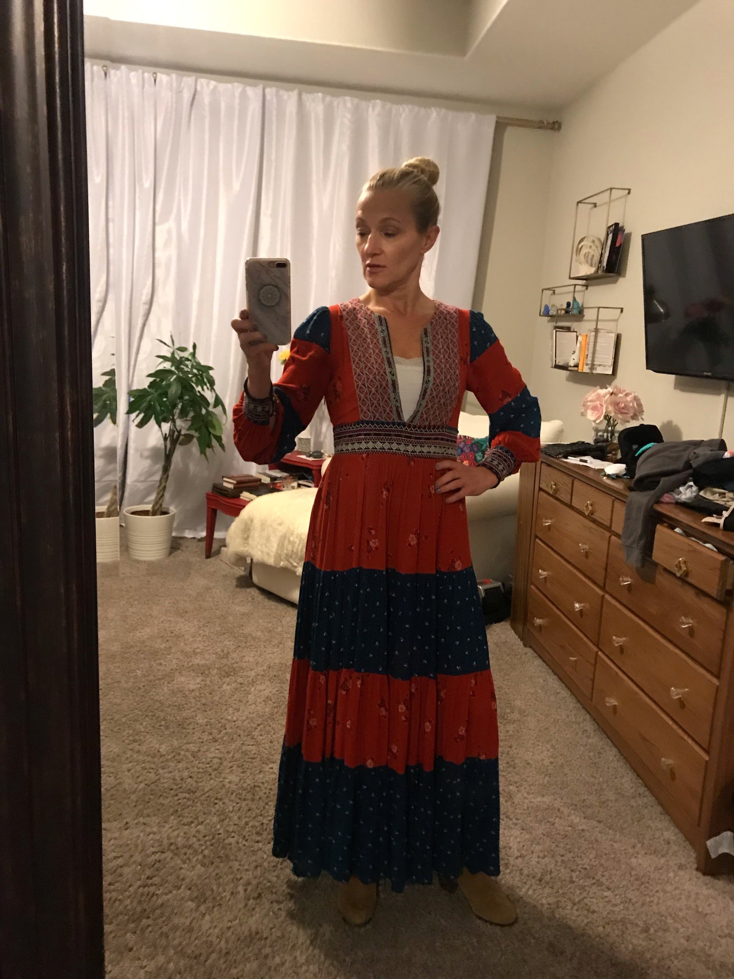 knee length dresses for ladies FREE PEOPLE Maxi BLUEBELL Patchwork Tiered Dress