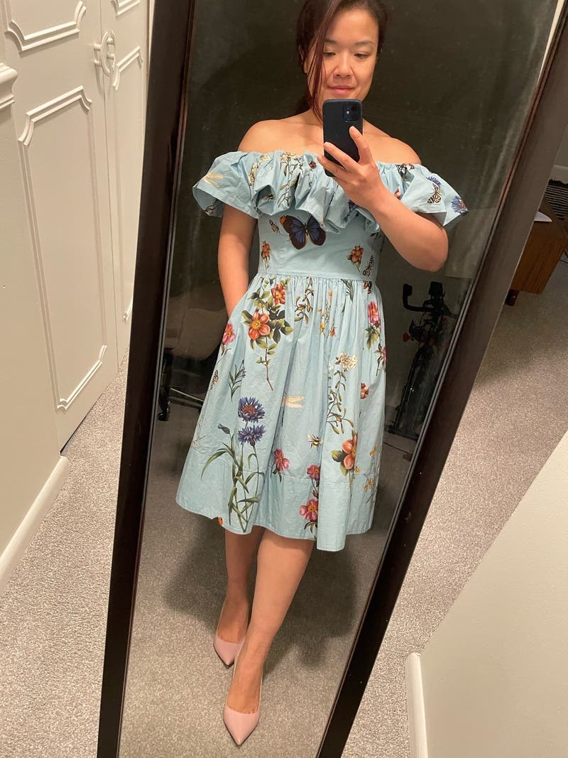 ラグジュアリーワンピース★ OSCAR DE LA RENTA Oscar de la Renta English Rose Print One-Shoulder Belted