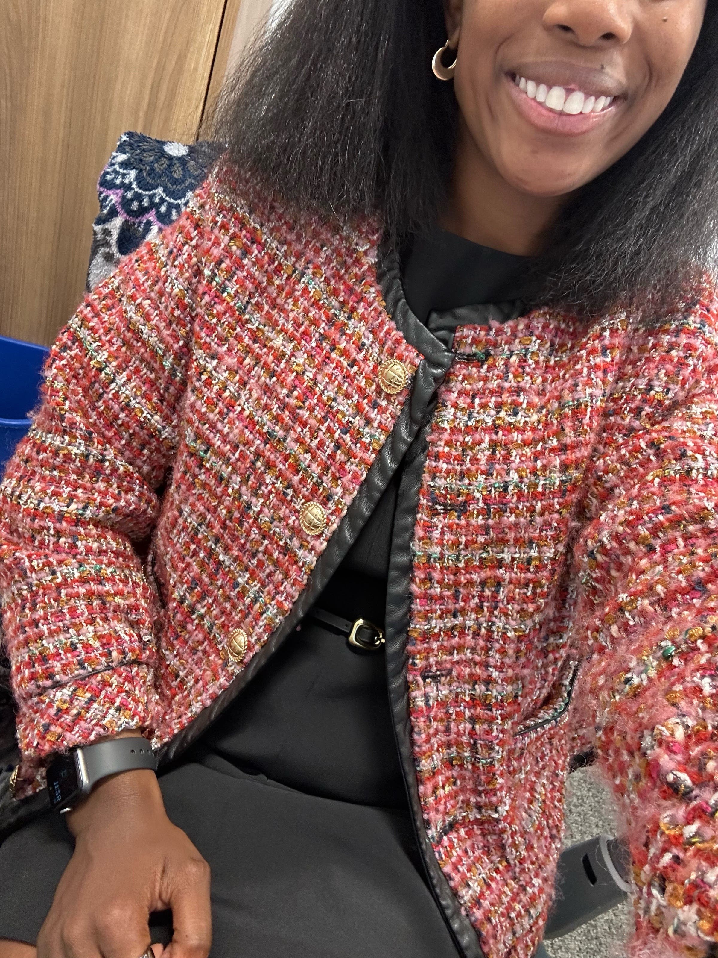 Faux Leather Trim Tweed Jacket by English Factory | Rent the Runway