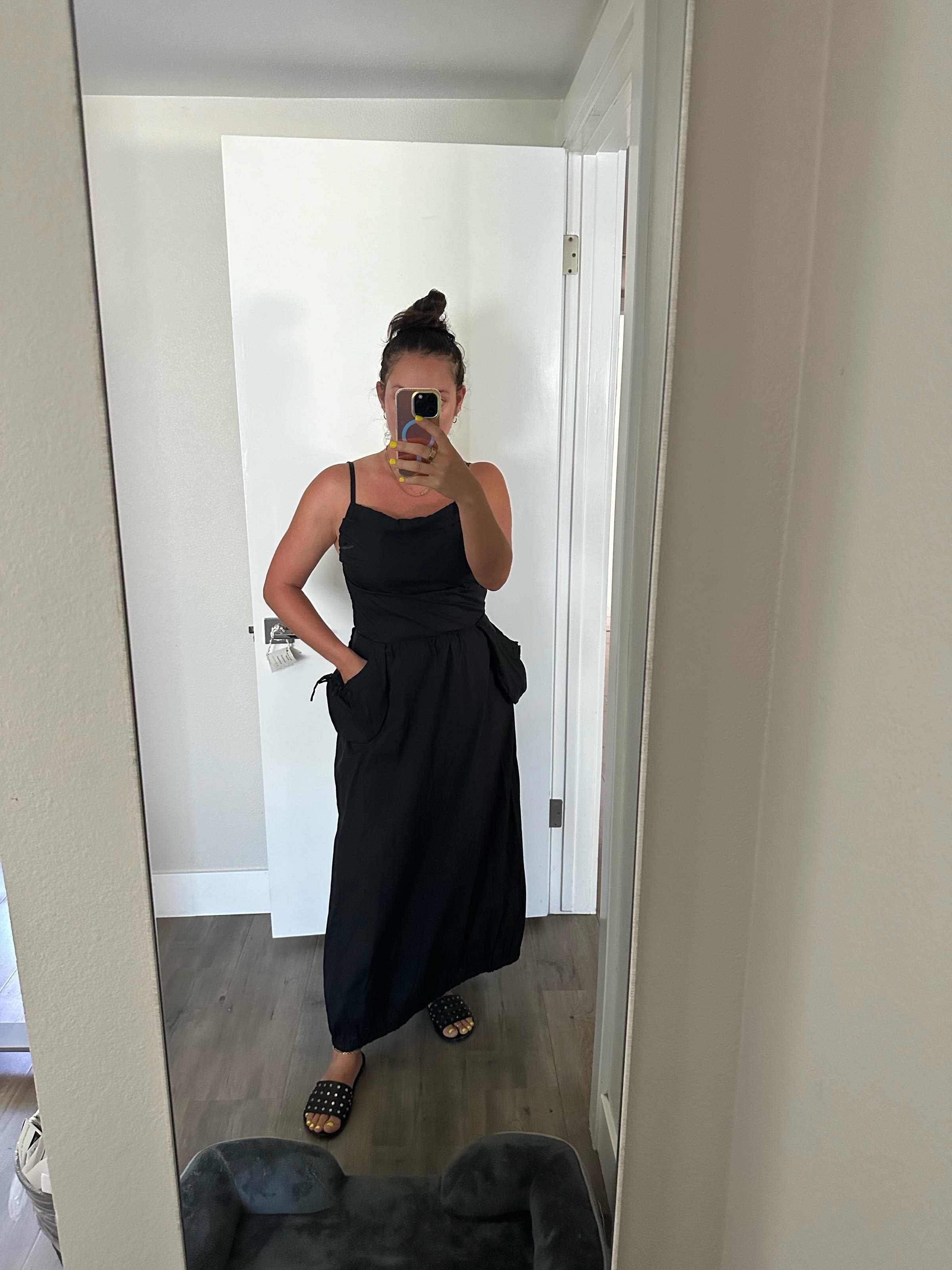 amoment SHIRRING LONG DRESS ワンピース AMOMENTO】 NECK SHIRRING SHEER LONG DRESS – ONENESS ONLINE STORE