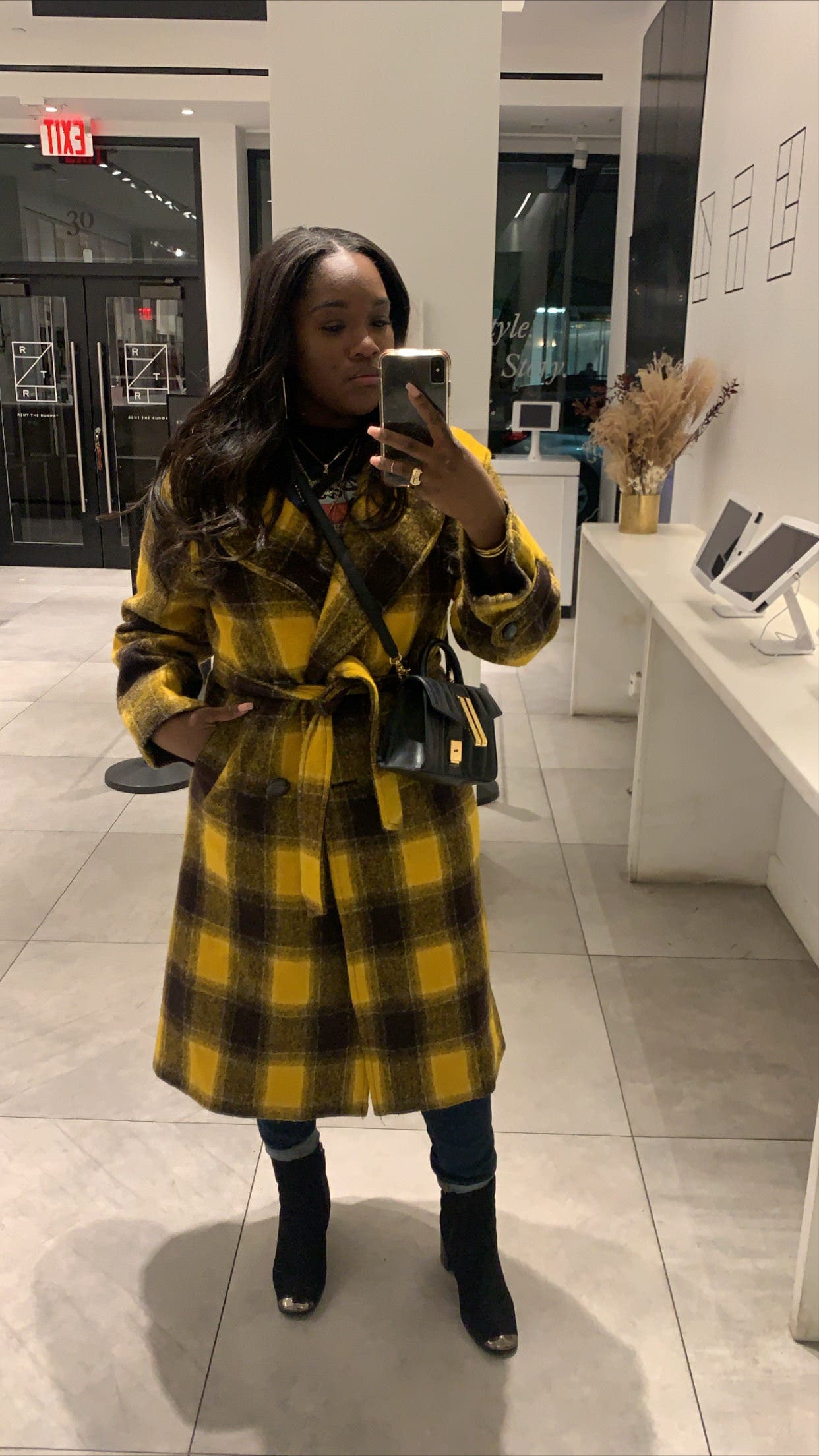 eaphi 新品CHECKERED BOA COAT Checkerboard Women's Borg Fleece Stand-up Collar Coat With