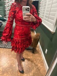 fitted lace wedding dress Alexis Red Ruffle Short Dress