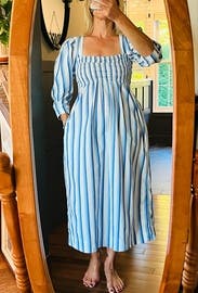Blue Striped Cotton Smock Midi Dress by GANNI | Rent the Runway