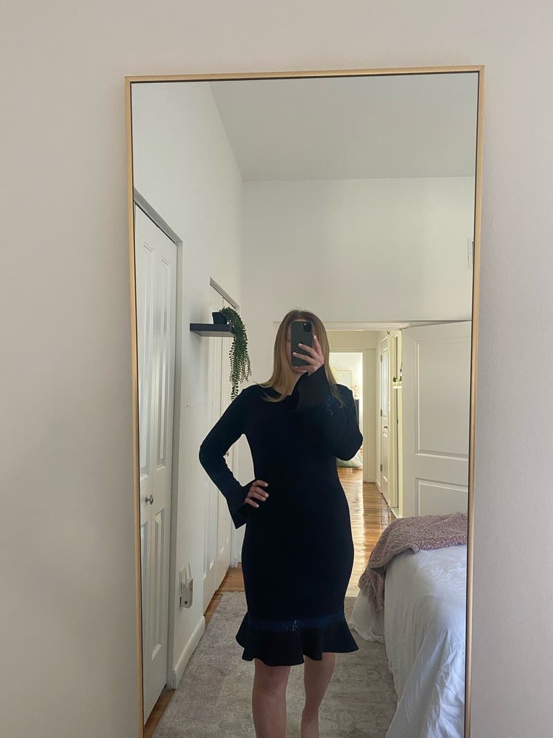 TORY BURCH Lace-Trim Dress レーストリム 長袖ドレス Tory Burch Rent the Runway Pre-Loved Navy Lace Trim Dress