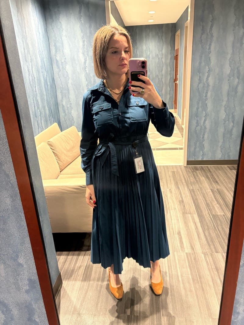 Blue Pleated Midi Shirt Dress by Derek Lam 10 Crosby x RTR | Rent