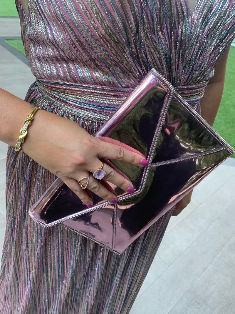 Pink Metallic Leo Clutch by Rebecca Minkoff Accessories