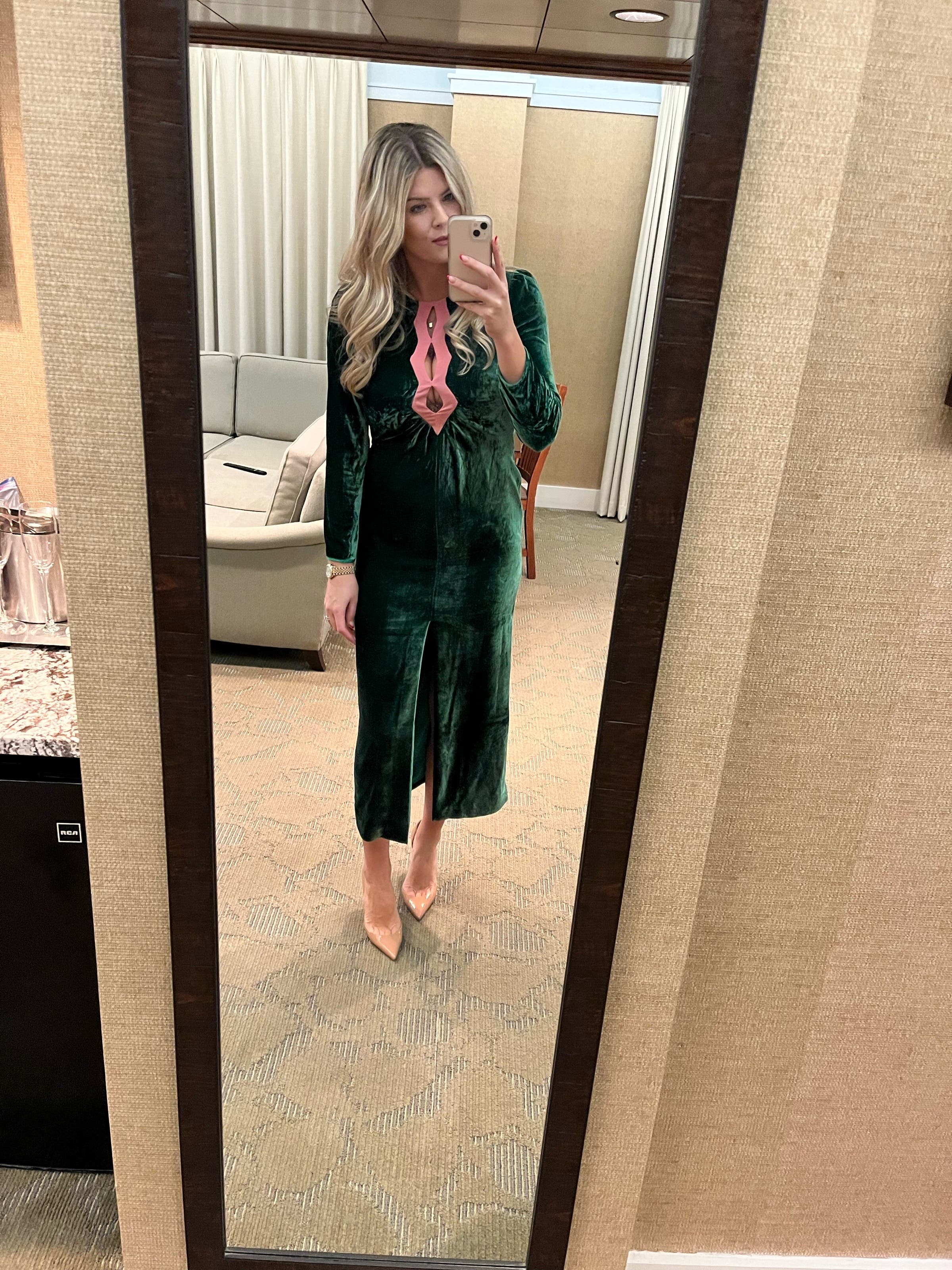 saloni green velvet dress Saloni London