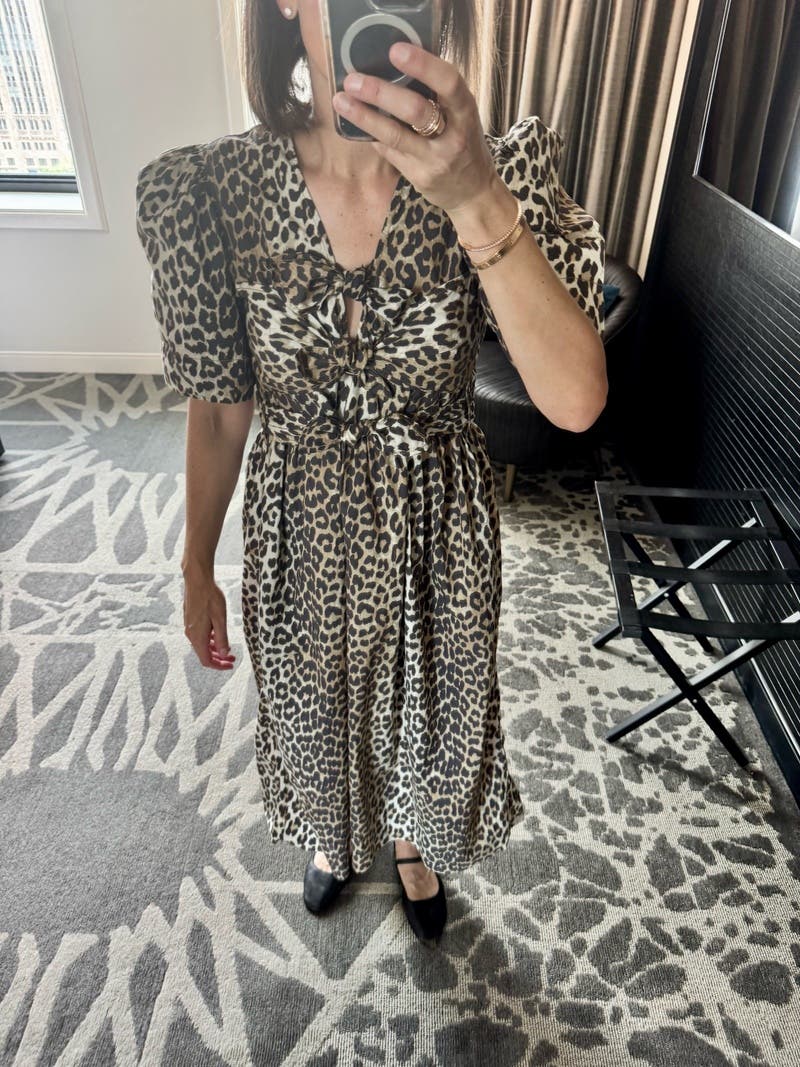 Leopard Printed Cotton Tie Strap Midi Dress by GANNI | Rent