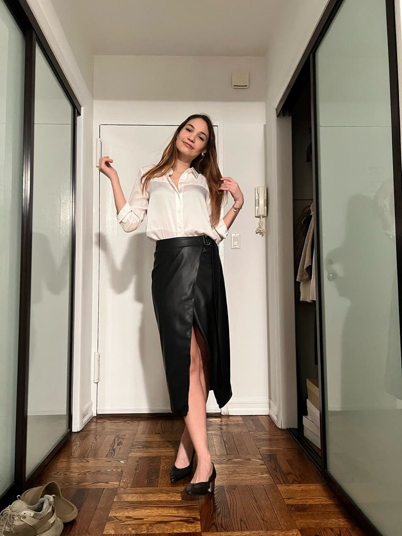 Ansley Faux Leather Wrap Skirt by AMUR | Rent the Runway