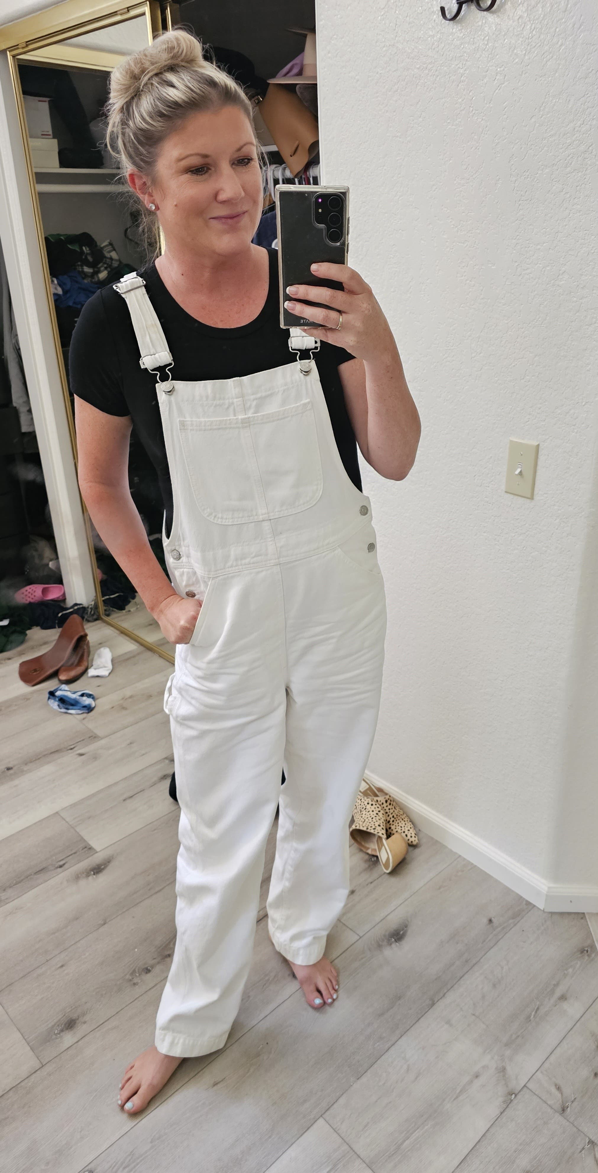 White Denim Oversized Carpenter Shortalls by Madewell | Rent the