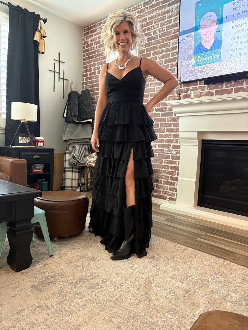 mac duggal sleeveless tiered maxi dress Mac Duggal Sleeveless Tiered Maxi Dress