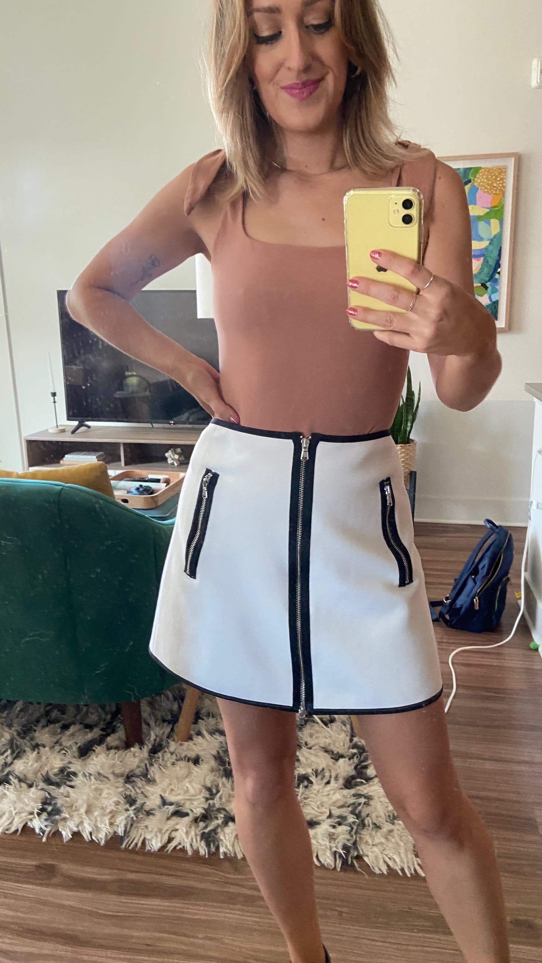 White Exposed Zipper Mini Skirt by KF/KaufmanFranco x RTR | Rent