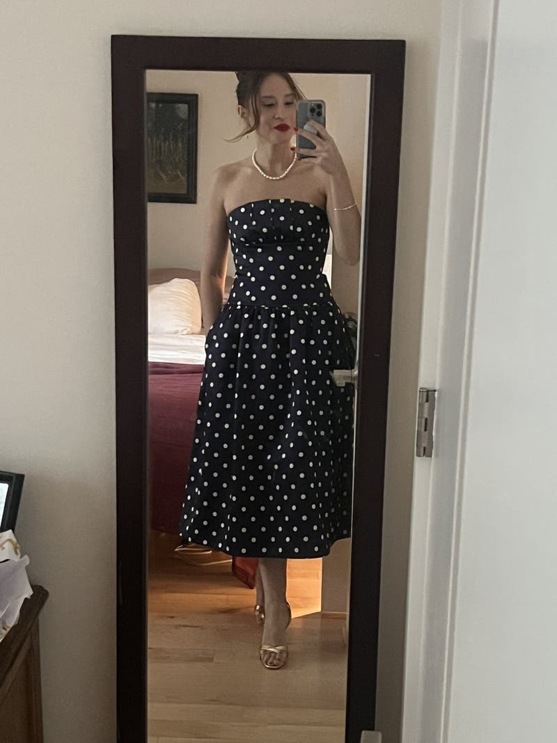 Polka Dot Satin Midi Dress by Self-Portrait | Rent the Runway