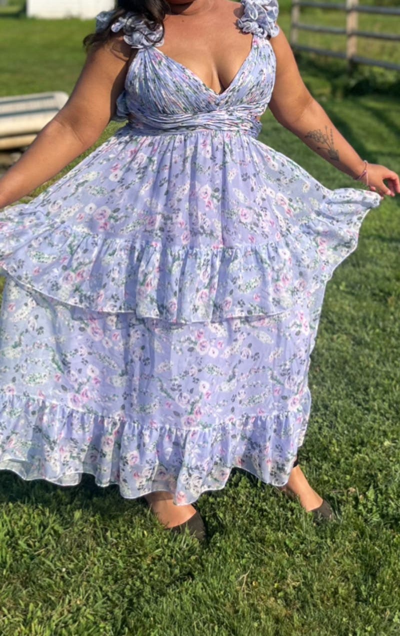 Ruffle Tiered Cut-Out Floral Chiffon Dress by Ieena for Mac