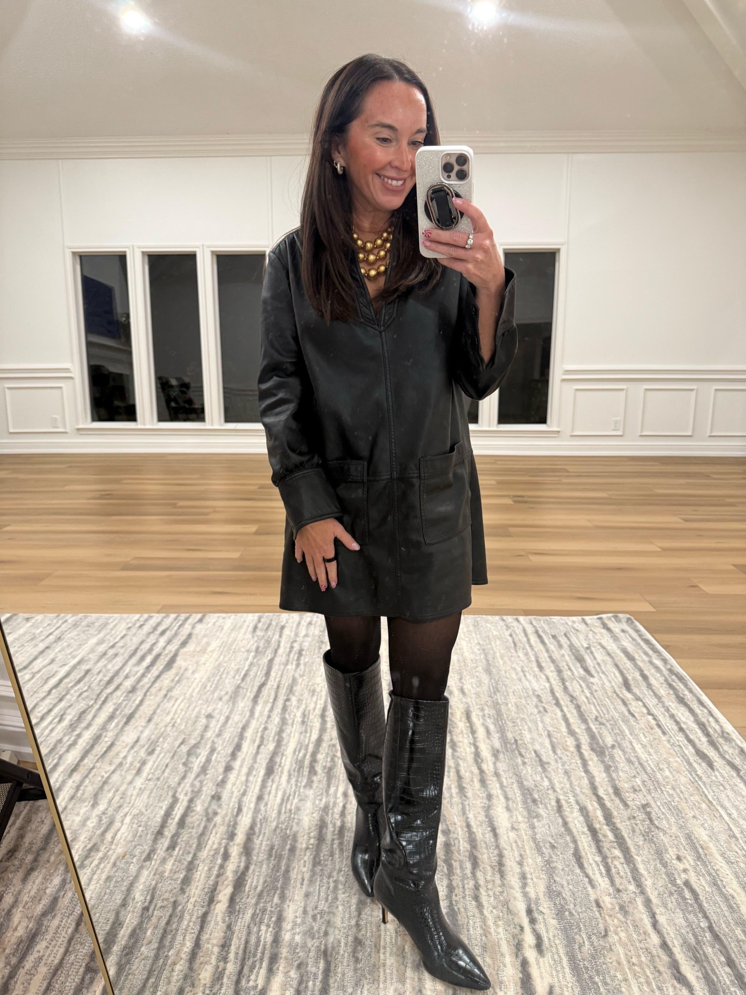 black leather tunic dress Rebecca Taylor Women's Vegan Leather Tunic Dress - Black