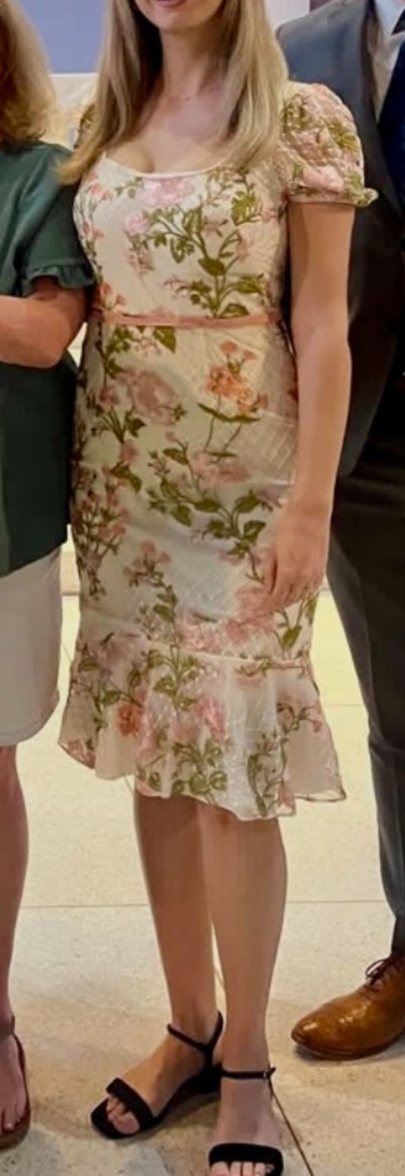 Floral Embroidered Puff Sleeve Dress by Marchesa Notte
