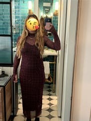 fitted lace wedding dress AFRM Women's Shailene Turtleneck Long Sleeve Mesh Bodycon Midi Dress,  Corset Slip, X-Small at Amazon Women's Clothing store main image 1
