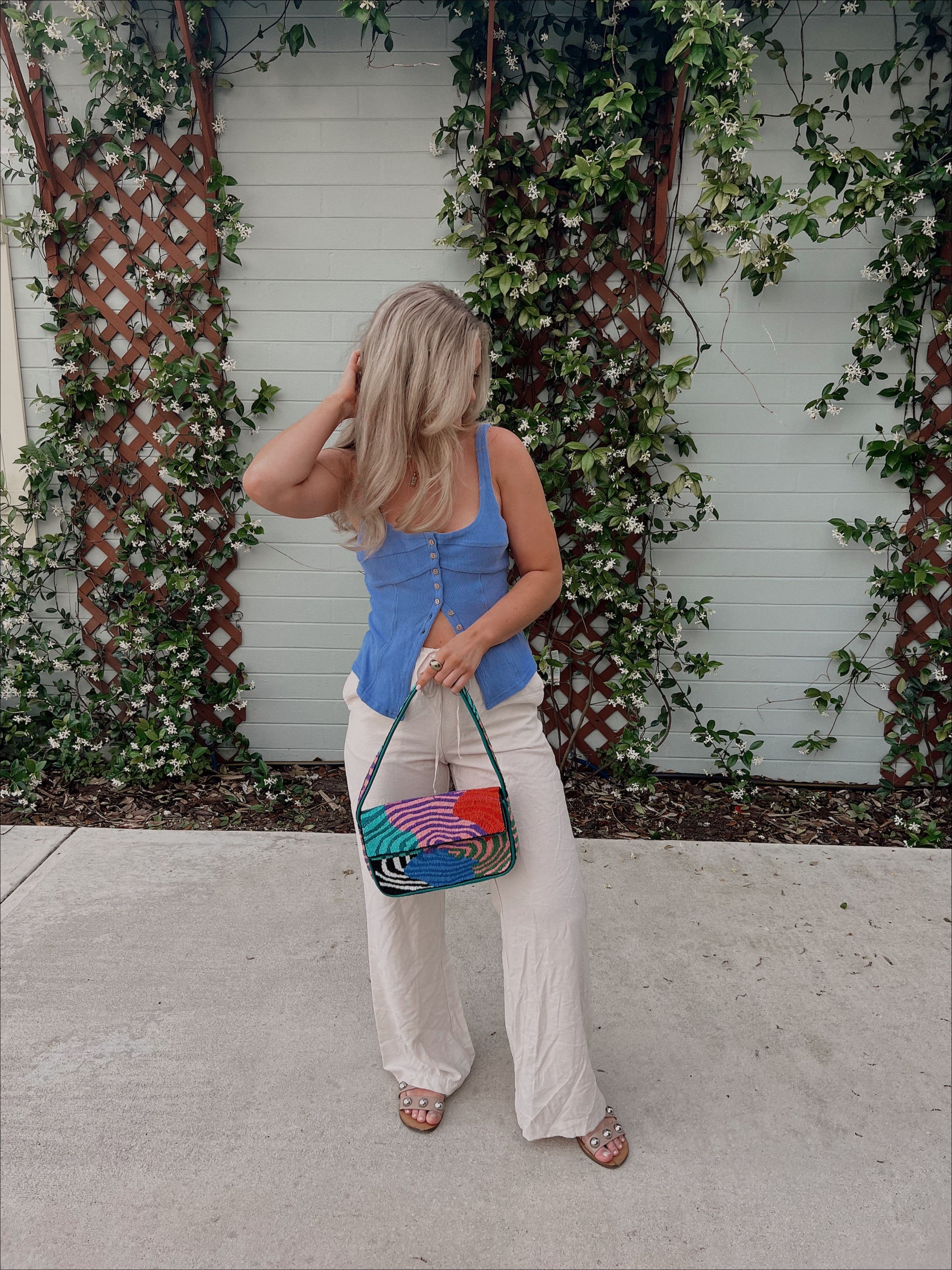 【関税送料込★】STAUD  Beaded Bag スタウド ロゴ Staud Blue Tommy Beaded Bag Staud