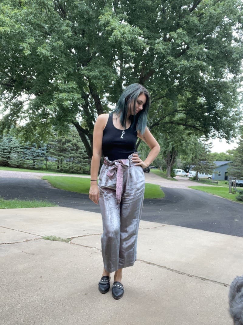 Pink Metallic Wide Leg Pants by Badgley Mischka | Rent the