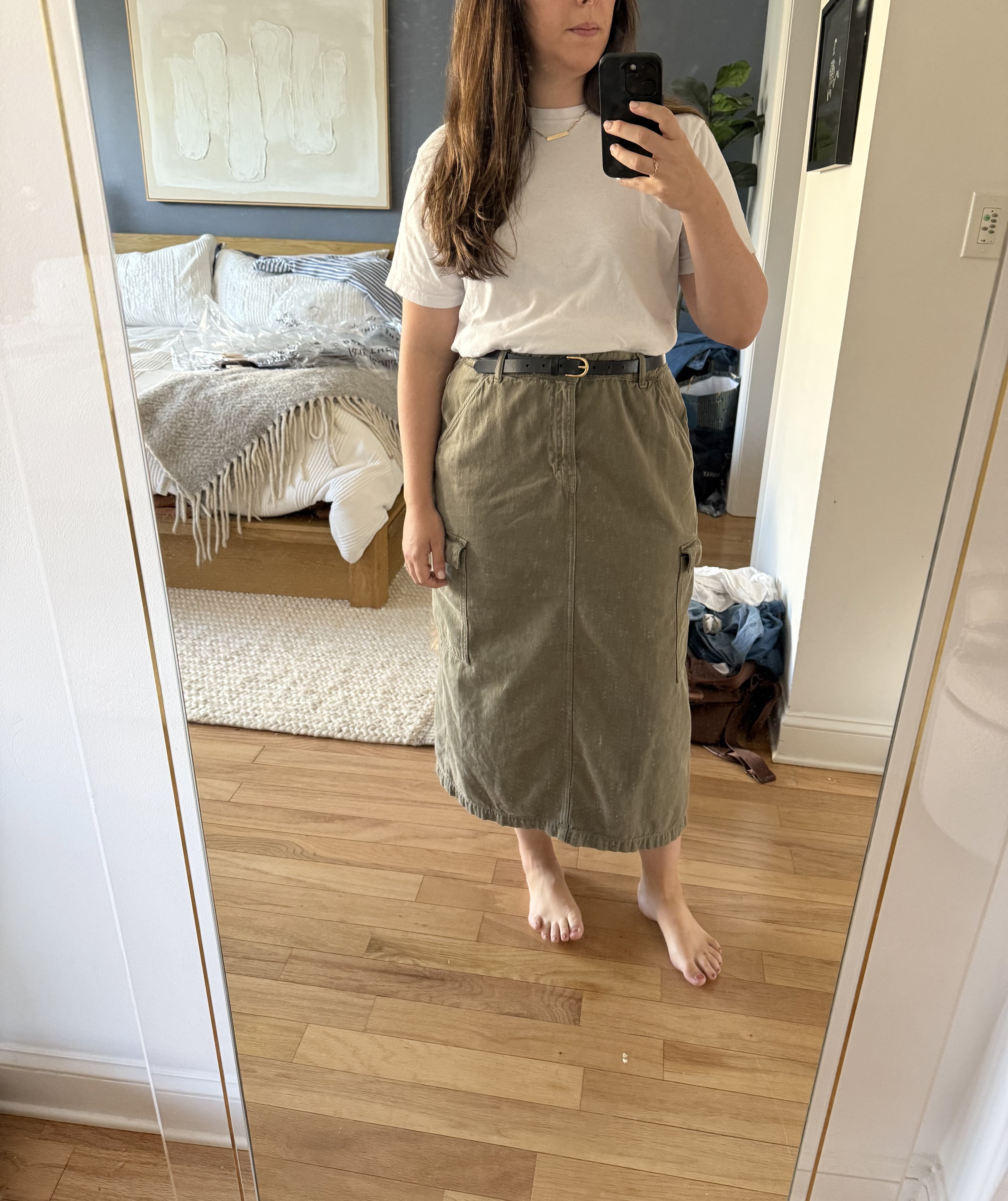 Knee Length Khaki Skirt Denim Cargo Skirt Knee Length Khaki Denim