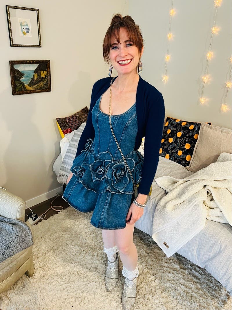 Devyn Saxe Blue Denim Ruffle Dress by AKNVAS | Rent the Runway Devyn Saxe Blue Denim Ruffle Dress by AKNVAS | Rent the Runway