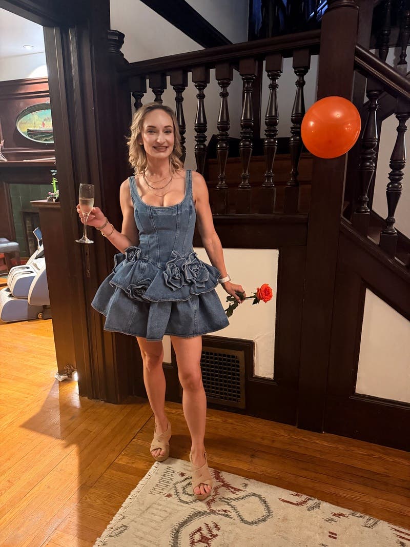 新品　salsation サルセーション ショール　Blue Denim Devyn Saxe Blue Denim Ruffle Dress by AKNVAS | Rent the Runway