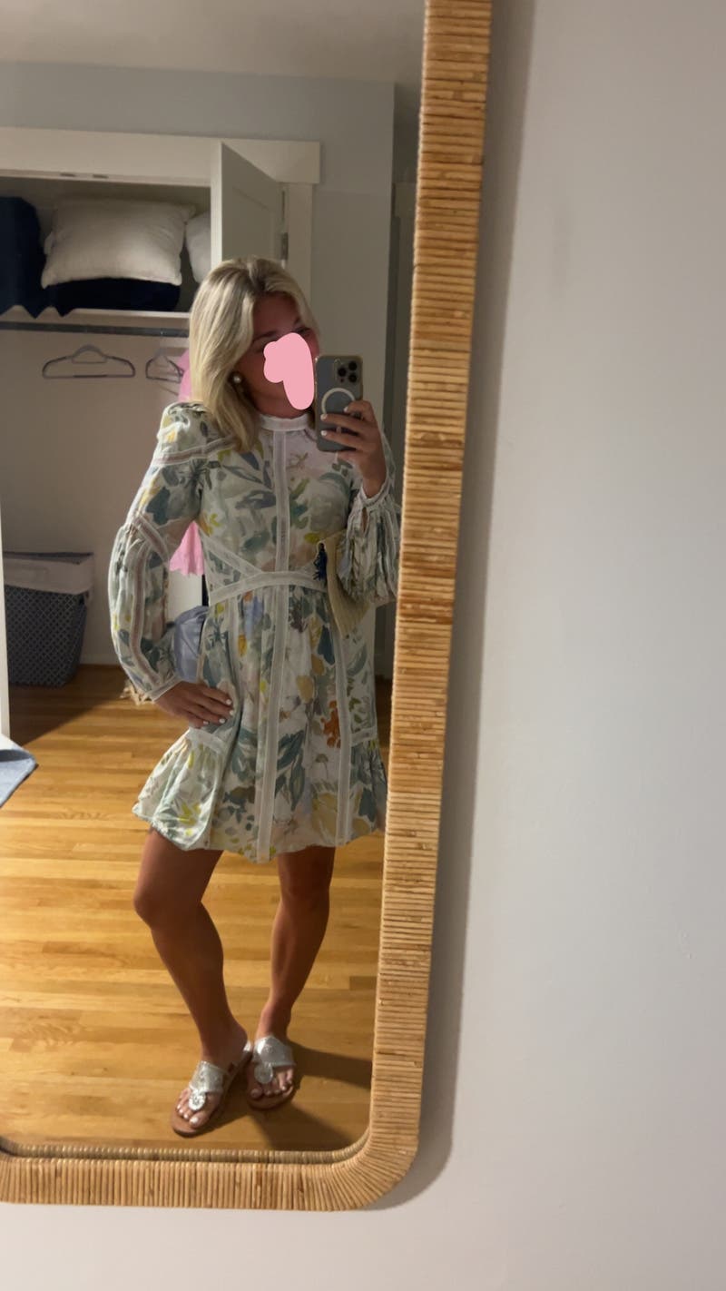 knee length dresses for ladies Frill Trim Floral Short Sleeve Mini Dress | Issiia main image 0